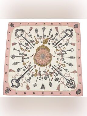 HERMES Silk Scarf "Les Clefs" (The Keys) Pink Multi 90cm by Caty Latham
